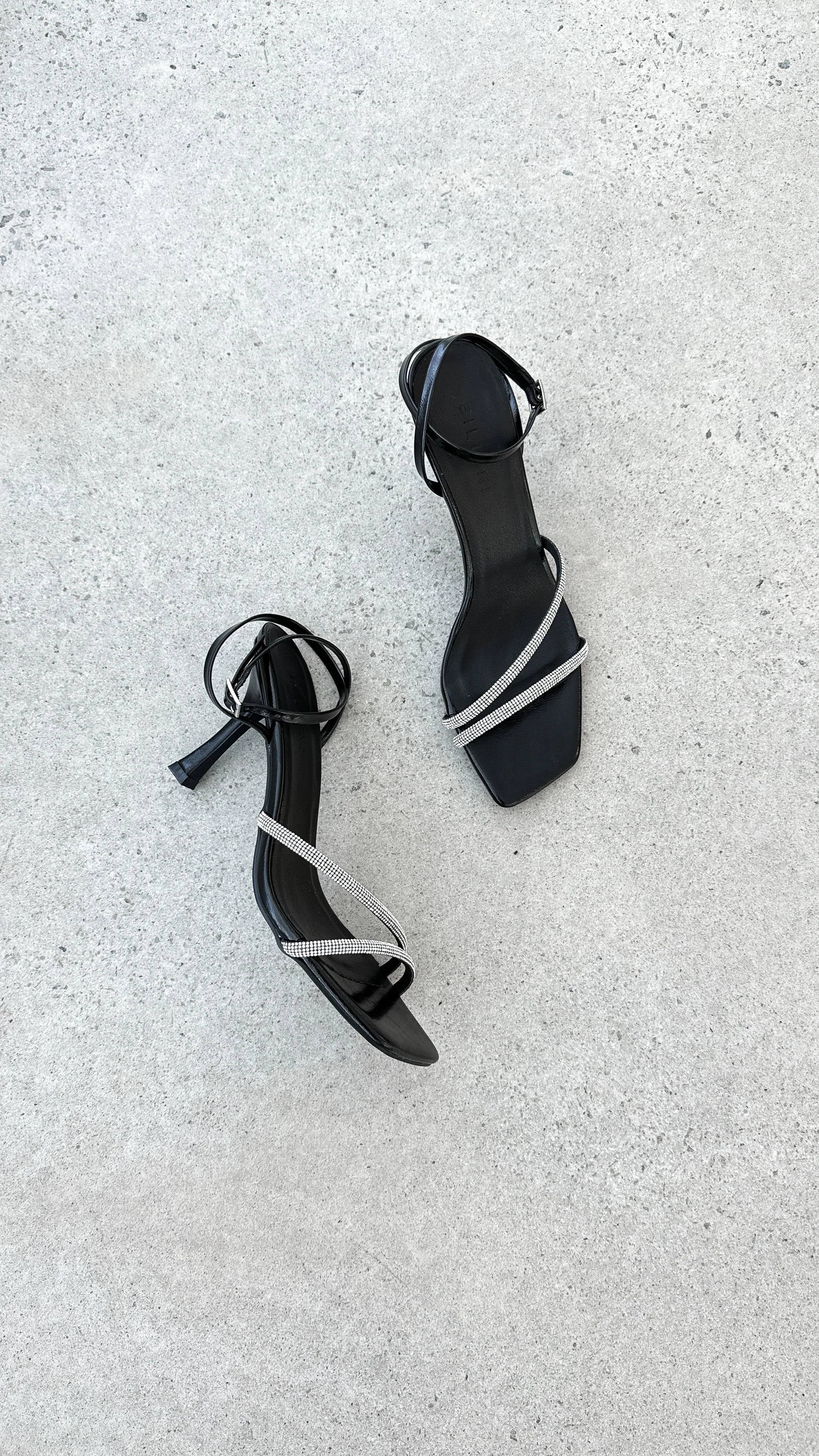 Reyes Heel - Black Crinkle Diamante